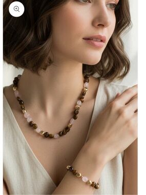 Elegant Rose Tiger Quartz and Brown Bead Necklace